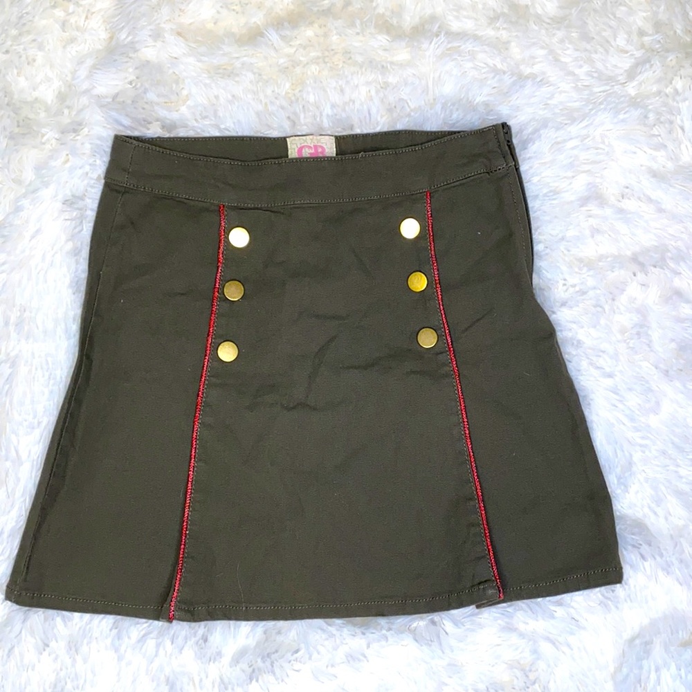 Gianni Bini Army Green Gold Button Front Skirt Girl’s Size Large